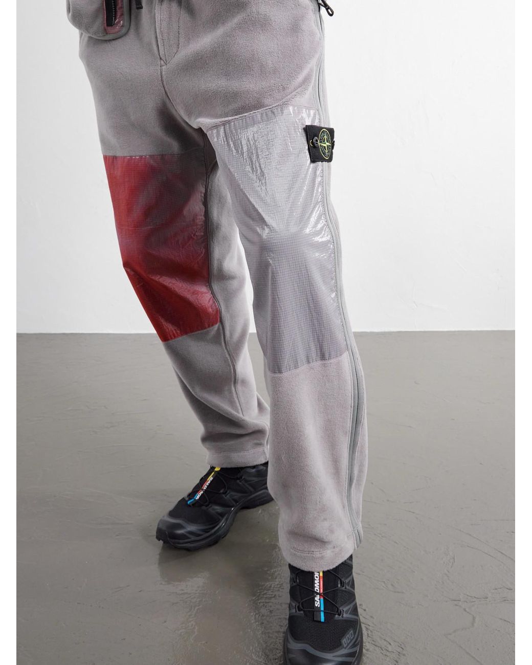 Stone Island Red Straight-Leg Belted Heat-Reactive Ripstop-Trimmed Brushed Cotton-Blend Fleece Trousers for men
