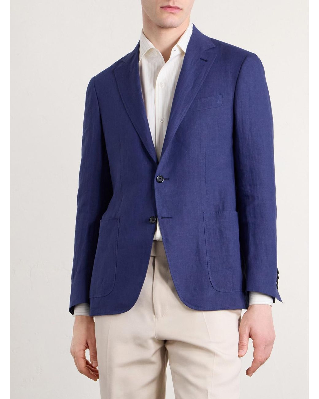 Canali Blue Kei Linen Suit Jacket for men