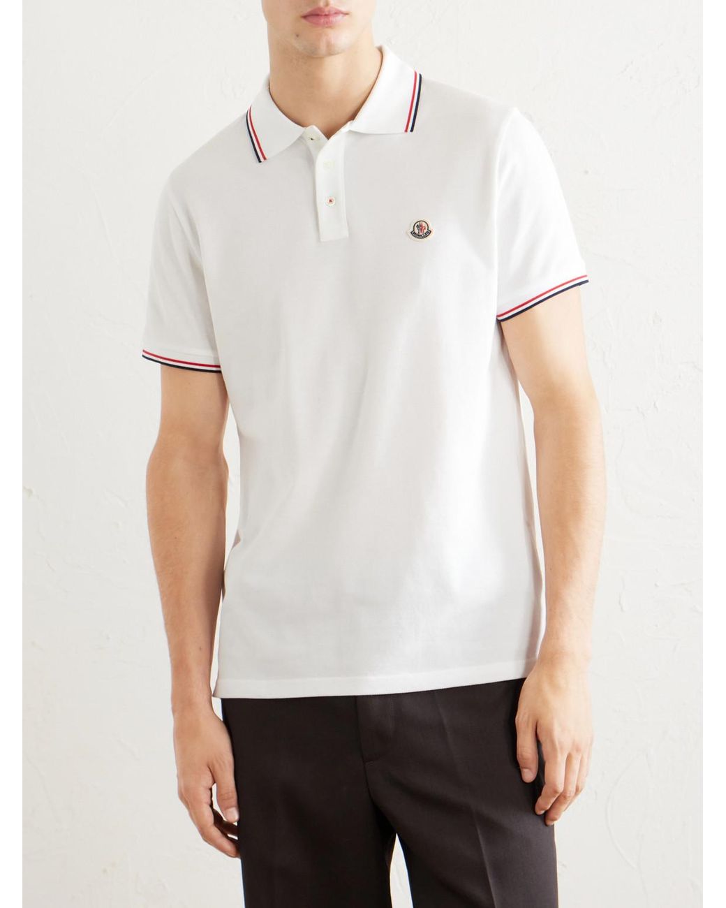 Moncler White Logo-Appliquéd Cotton-Piqué Polo Shirt for men