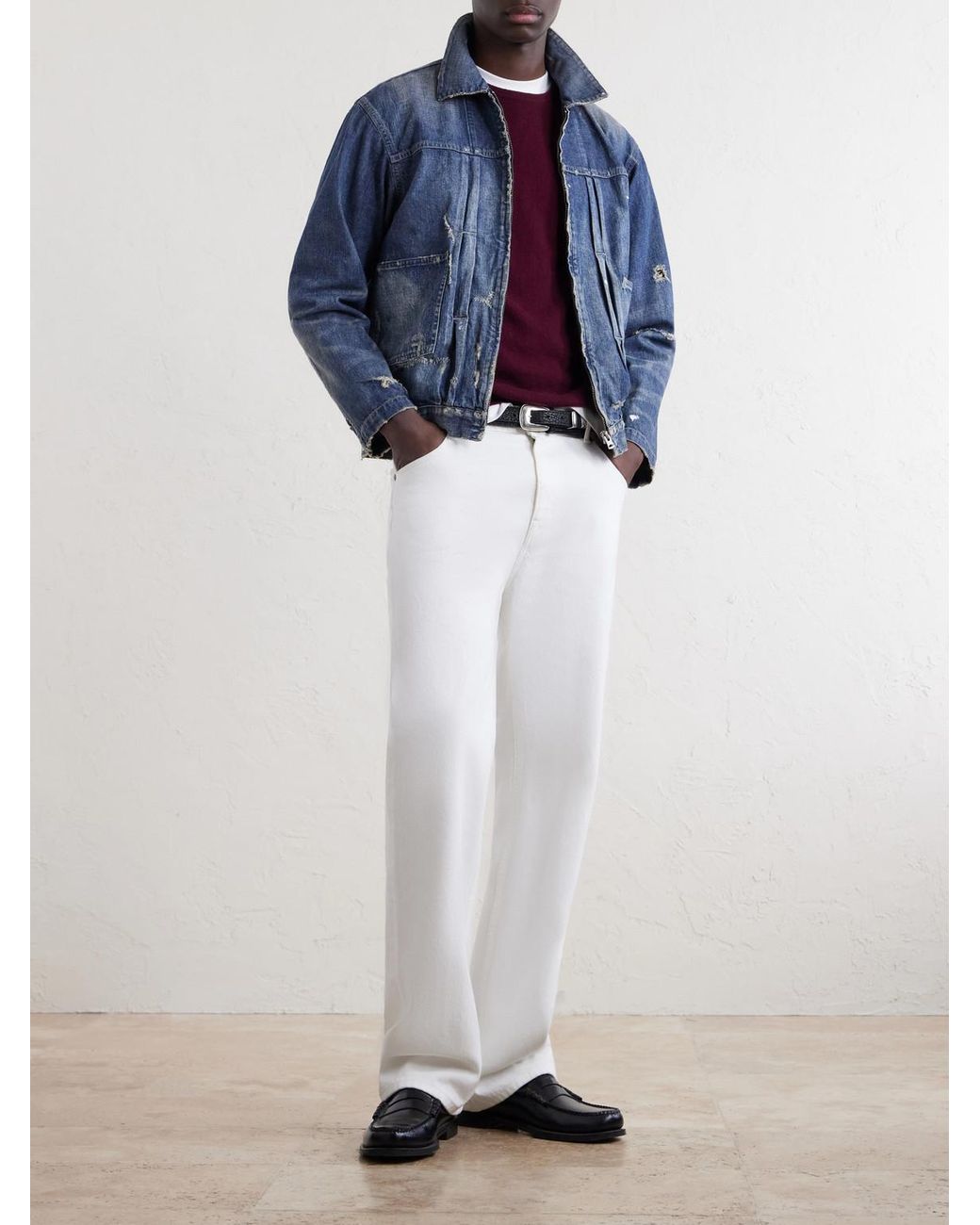 Neighborhood Blue Distressed Denim Jacket for men