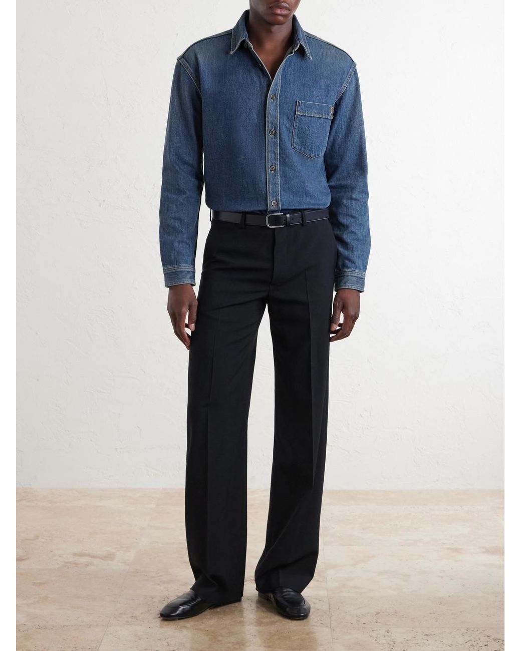 Saint Laurent Blue Logo-Embroidered Denim Shirt for men