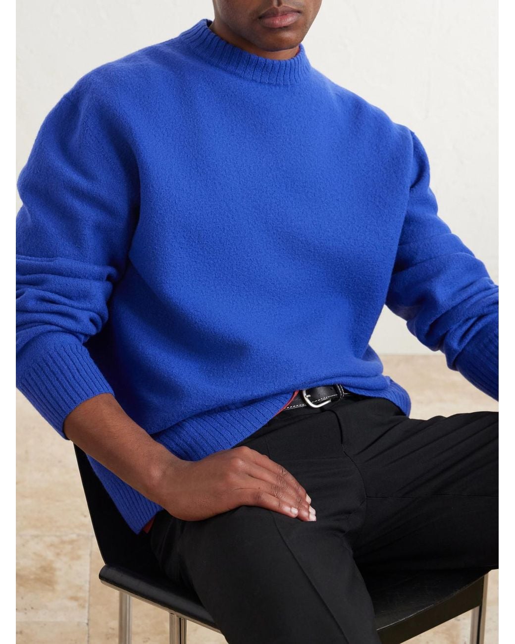 Jil Sander Blue Boiled Wool Sweater for men