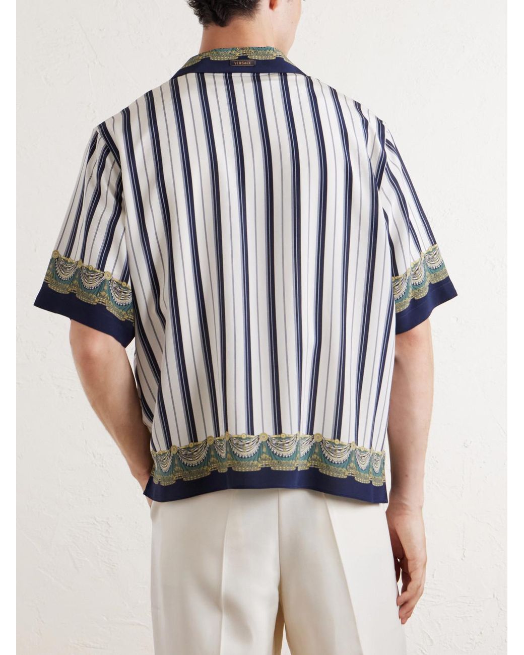 Versace Blue Striped Silk-Crepe De Chine Shirt for men