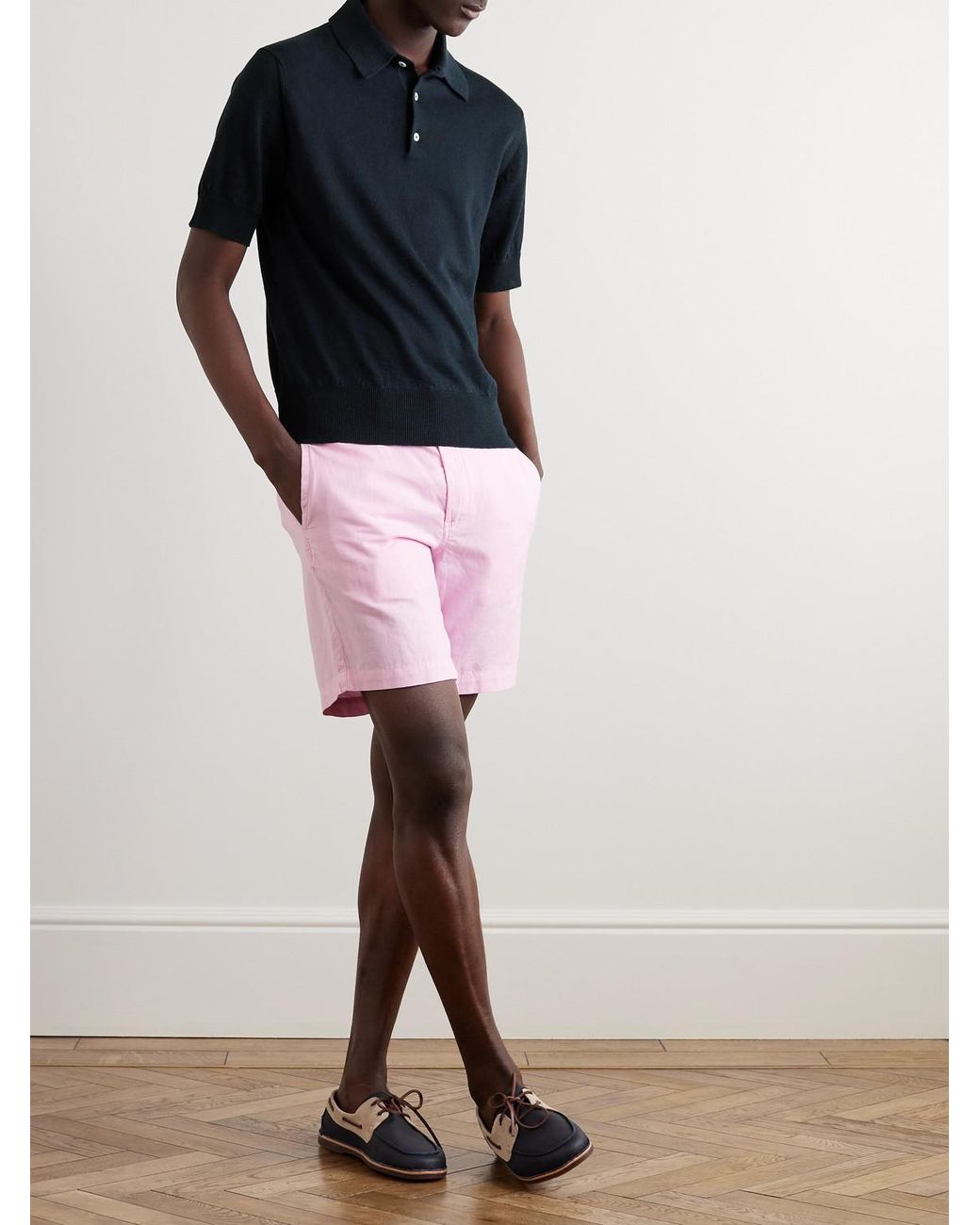 Drake's Blue Linen And Cotton-Blend Polo Shirt for men