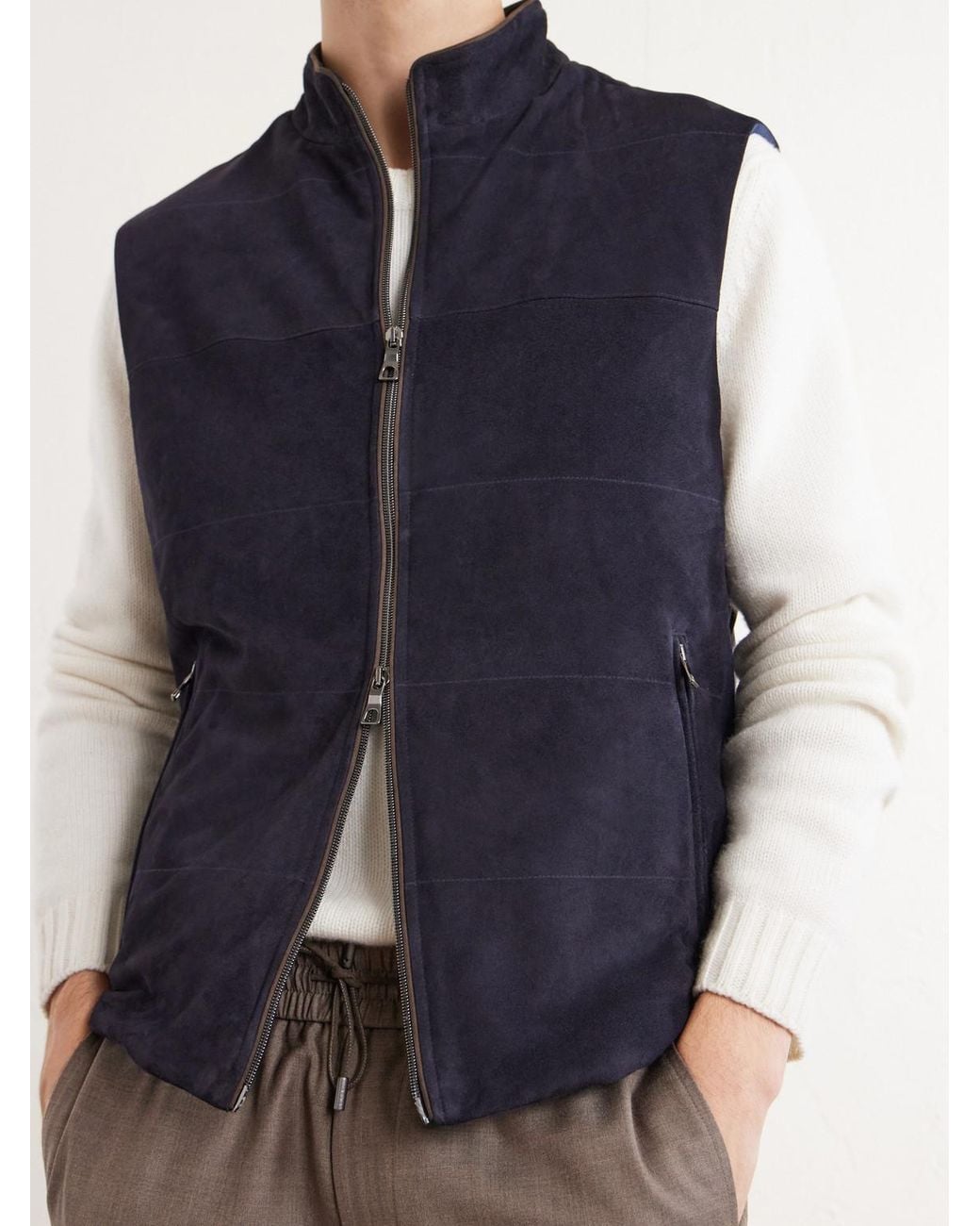 N.Peal Cashmere Blue Belgravia Cotton-Trimmed Suede Gilet for men