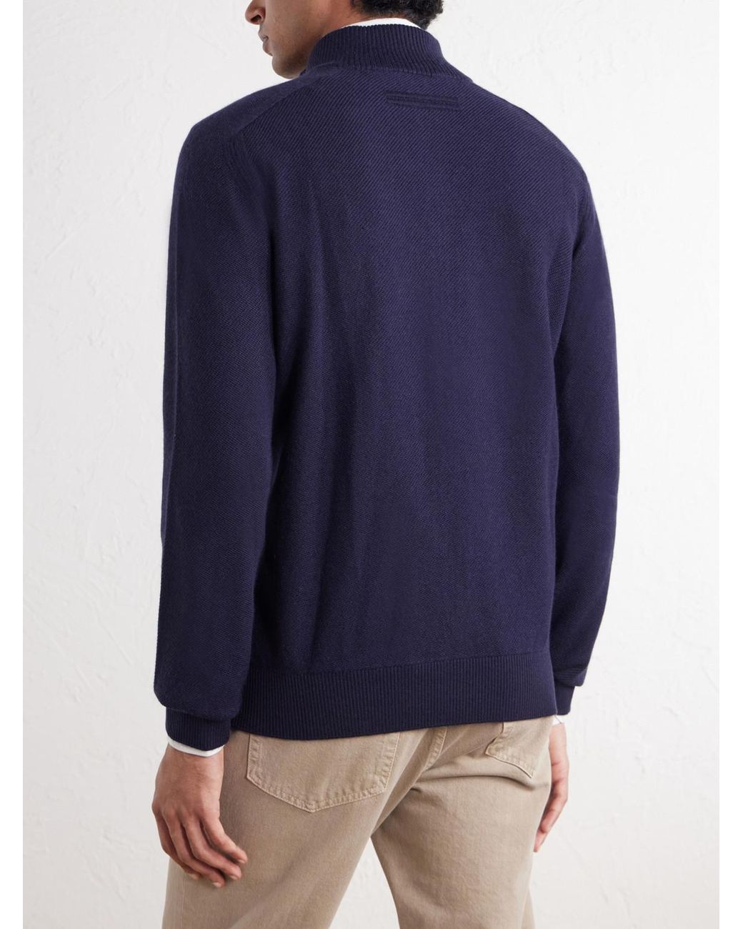 Zegna Blue Cashmere And Silk-blend Zip-up Cardigan for men