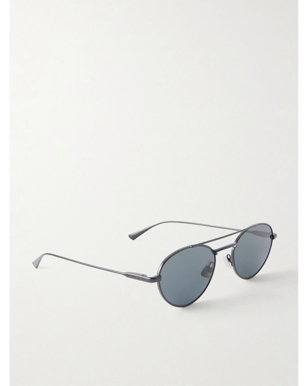 Saint Laurent Blue Double-Bridge Round-Frame Metal Sunglasses for men