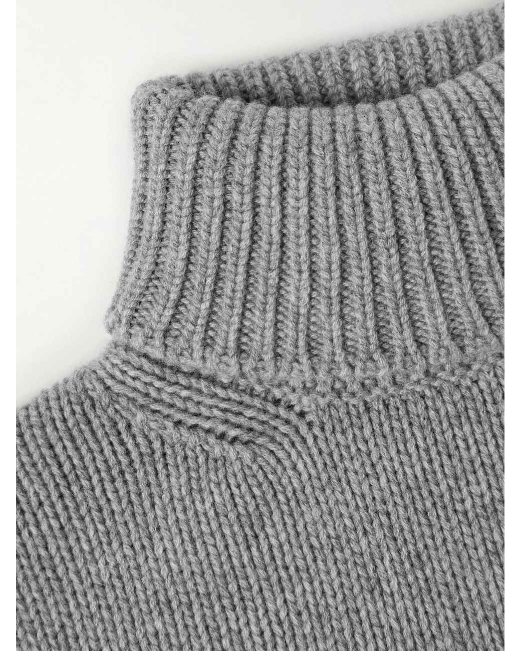Anderson & Sheppard Gray Rib-Trimmed Cashmere Rollneck Sweater for men