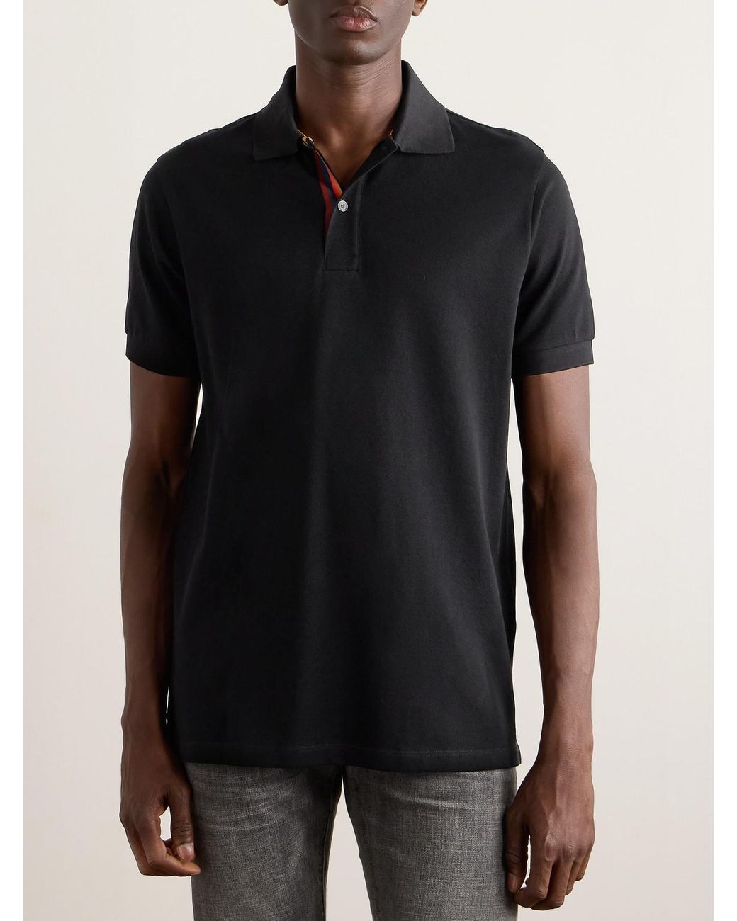 Paul Smith Black Cotton-Piqué Polo Shirt for men