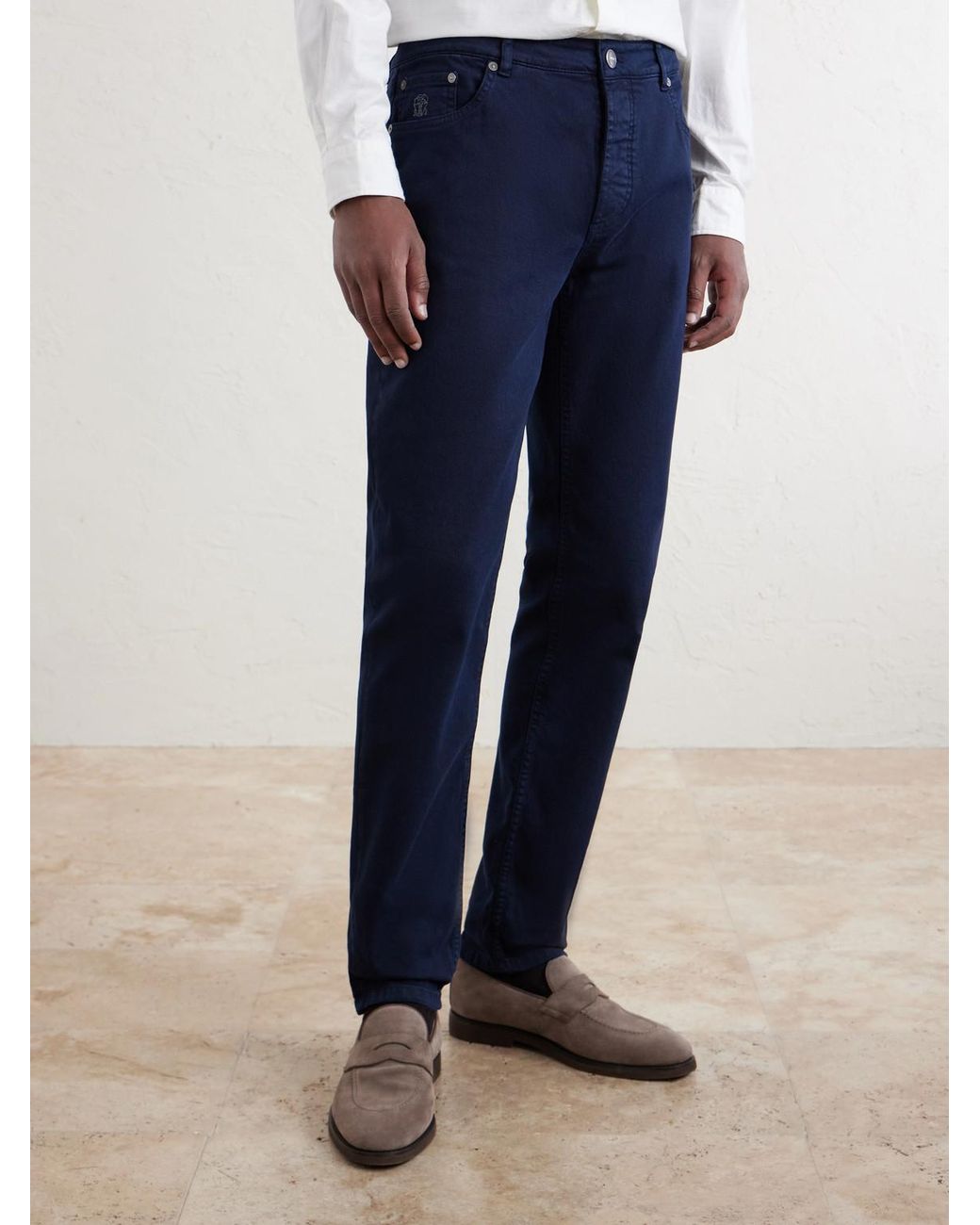 Brunello Cucinelli Blue Slim-Fit Straight-Leg Logo-Embroidered Jeans for men