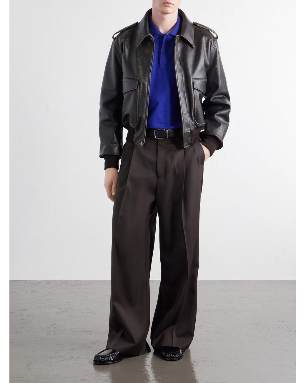 Jil Sander Black Leather Aviator Jacket for men