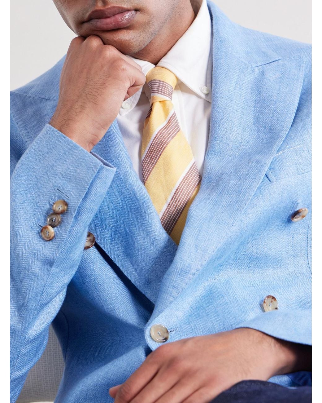 De Petrillo White 7Cm Striped Linen And Silk-Blend Tie for men