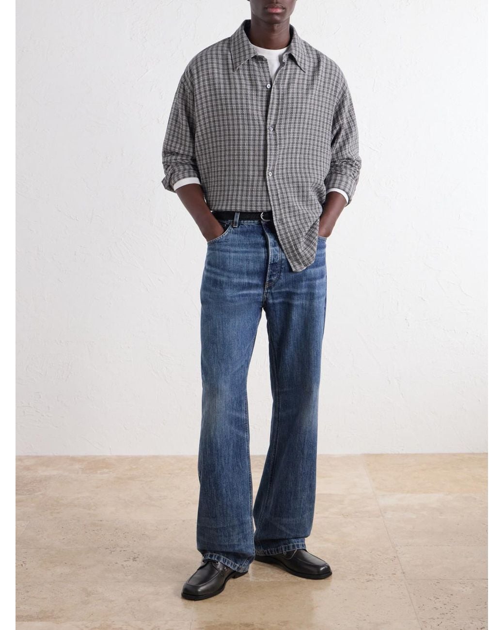 mfpen Gray Vacation Checked Cotton And Wool-Blend Seersucker Shirt for men