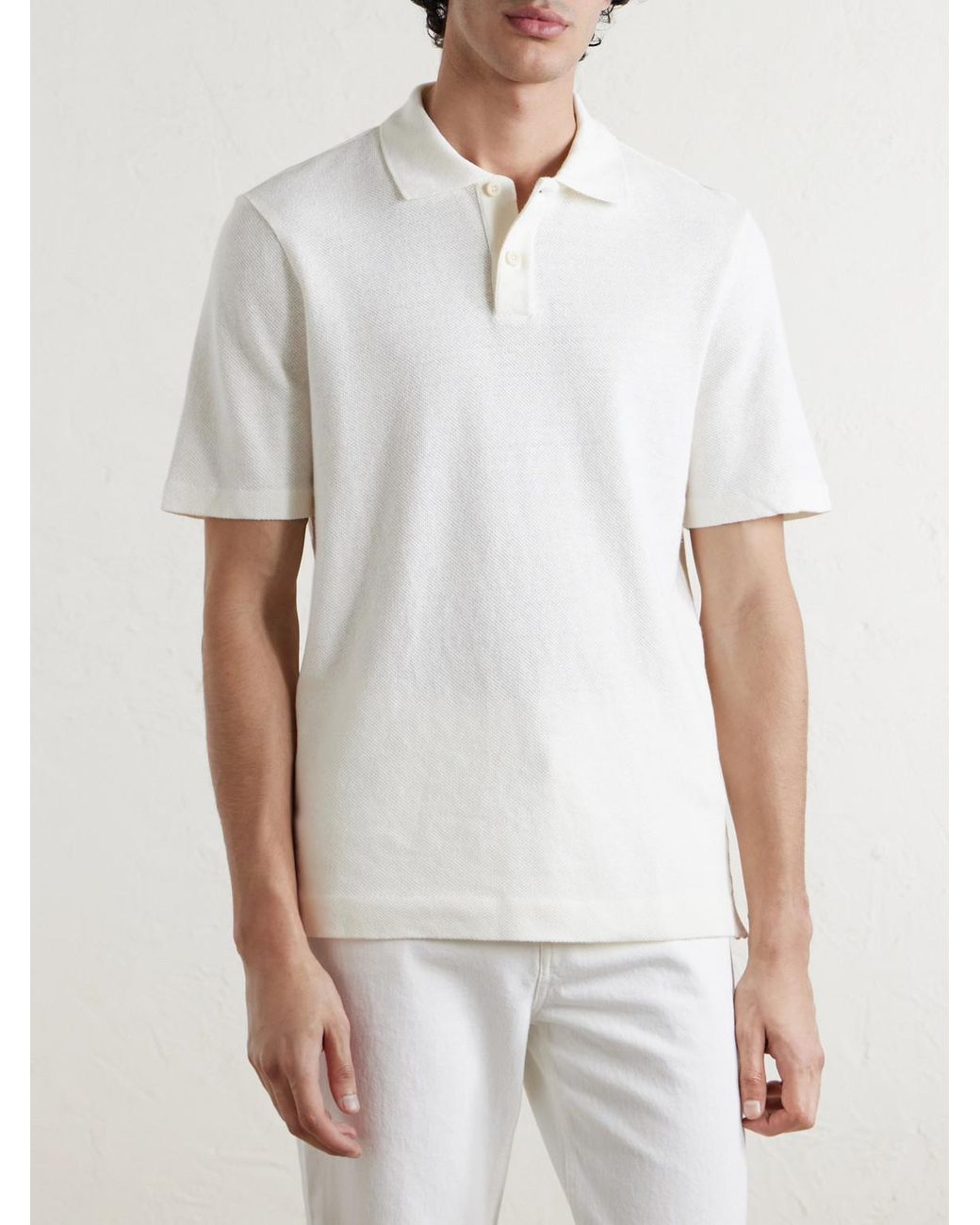 Mr P. White Organic Cotton And Linen-Blend Piqué Polo Shirt for men
