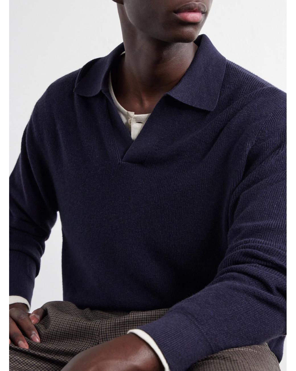 NN07 Blue Hope Rib 60060 Organic Cotton And Cashmere-Blend Polo Shirt for men