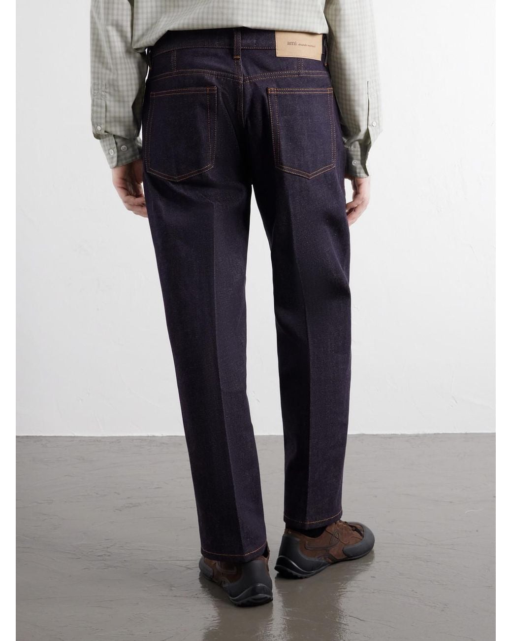 AMI Blue Parisian Straight-Leg Jeans for men