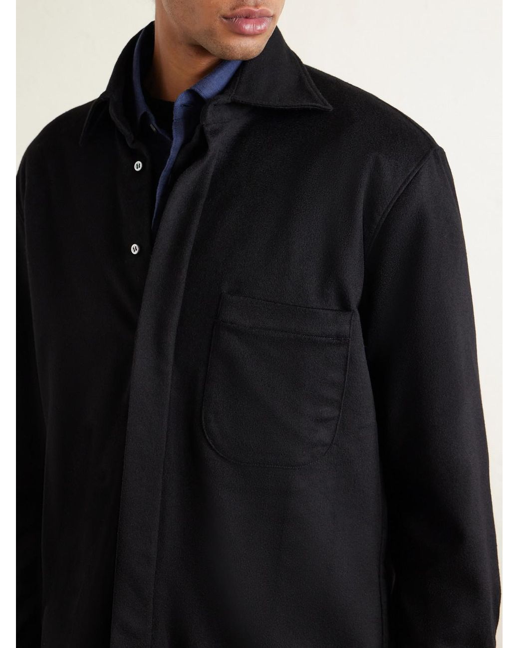 Saman Amel Blue Cashmere Shirt Jacket for men
