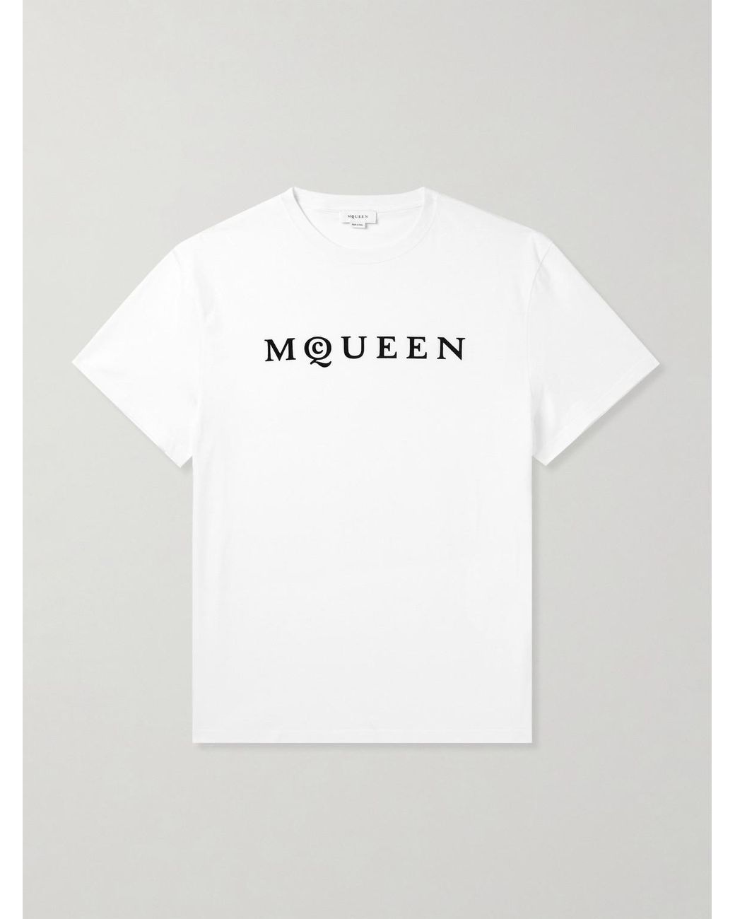 McQueen White Logo-flocked Cotton-jersey T-shirt for men
