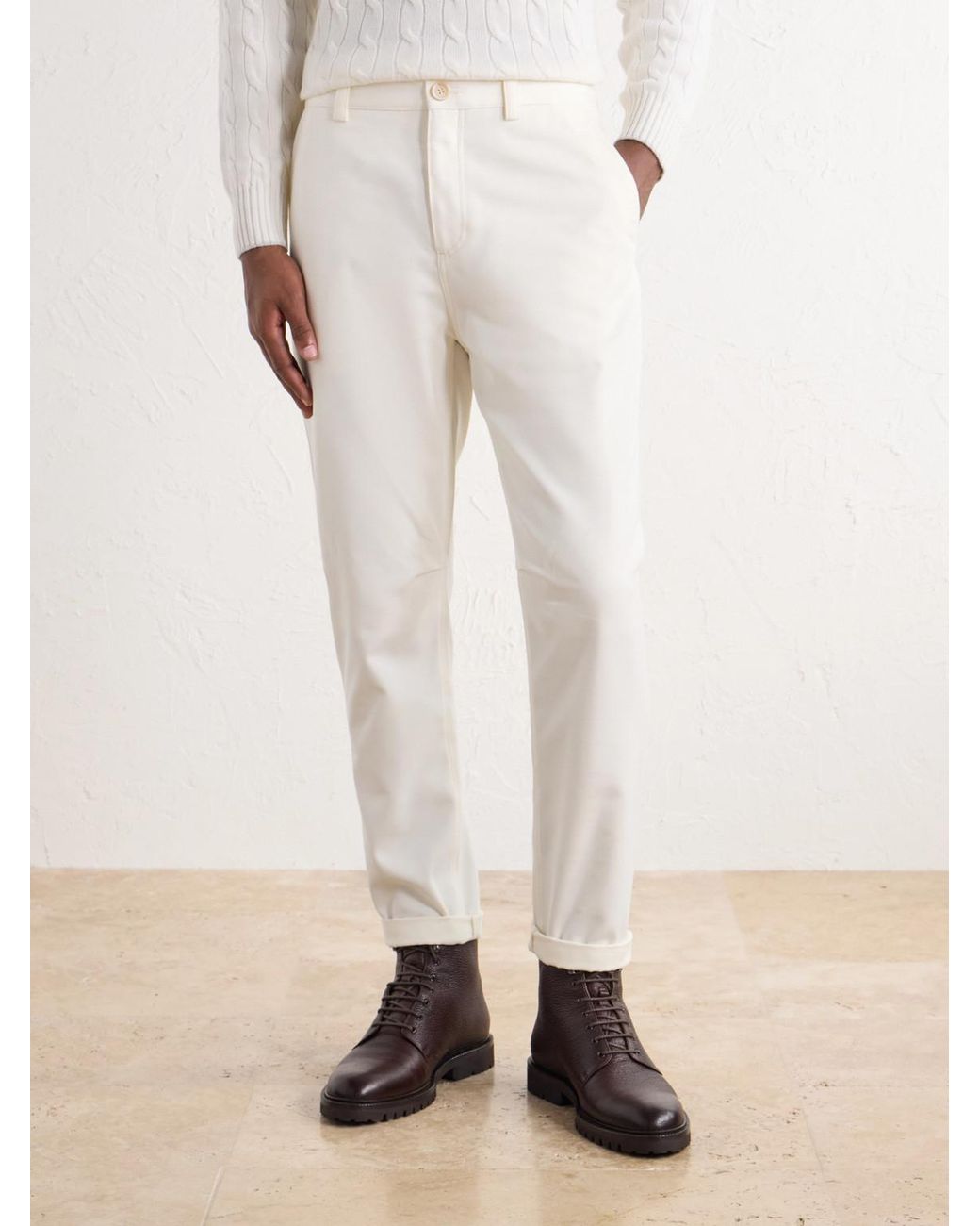 Brunello Cucinelli White Tapered Cotton And Wool-Blend Twill Chinos for men
