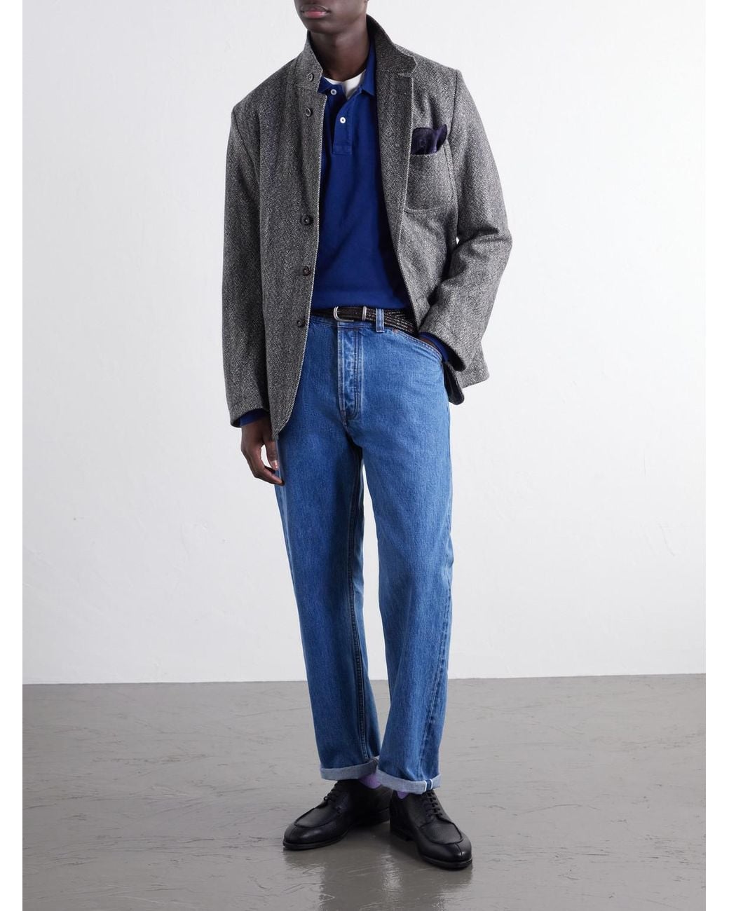 Drake's Blue Dyed Cotton-Piqué Polo Shirt for men