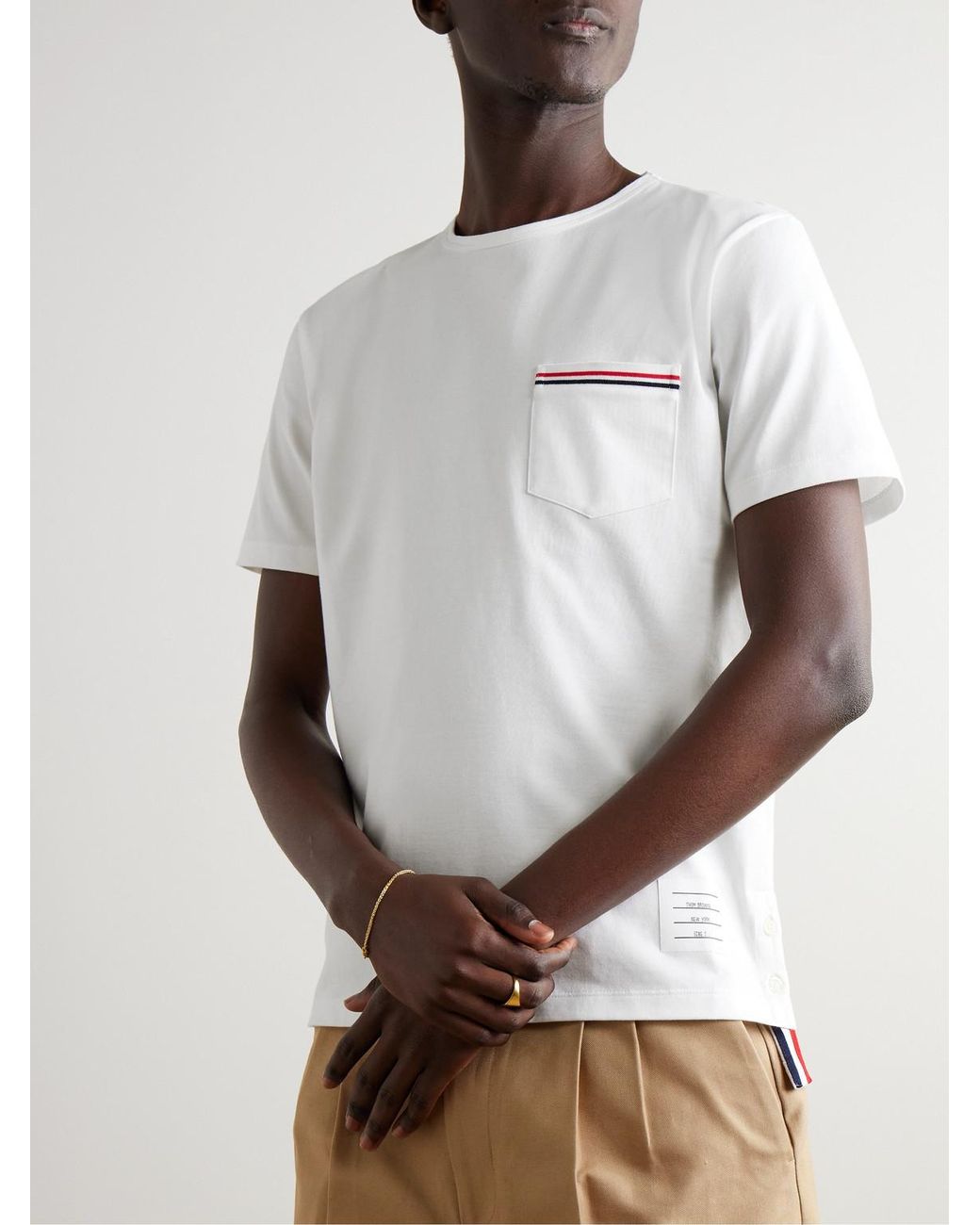 Thom Browne White Slim-Fit Grosgrain-Trimmed Cotton-Jersey T-Shirt for men
