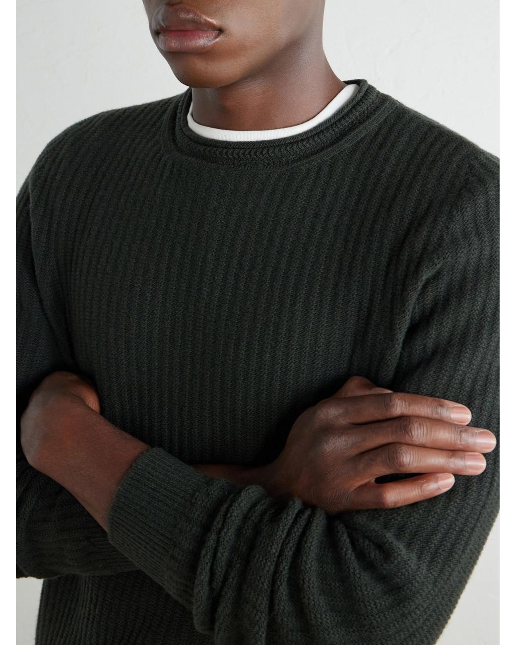 Inis Meáin Black Merino Wool And Cashmere-Blend Sweater for men
