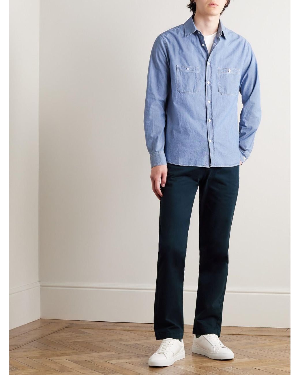 Mr P. Blue Samuel Straight-Leg Cotton-Blend Twill Chinos for men