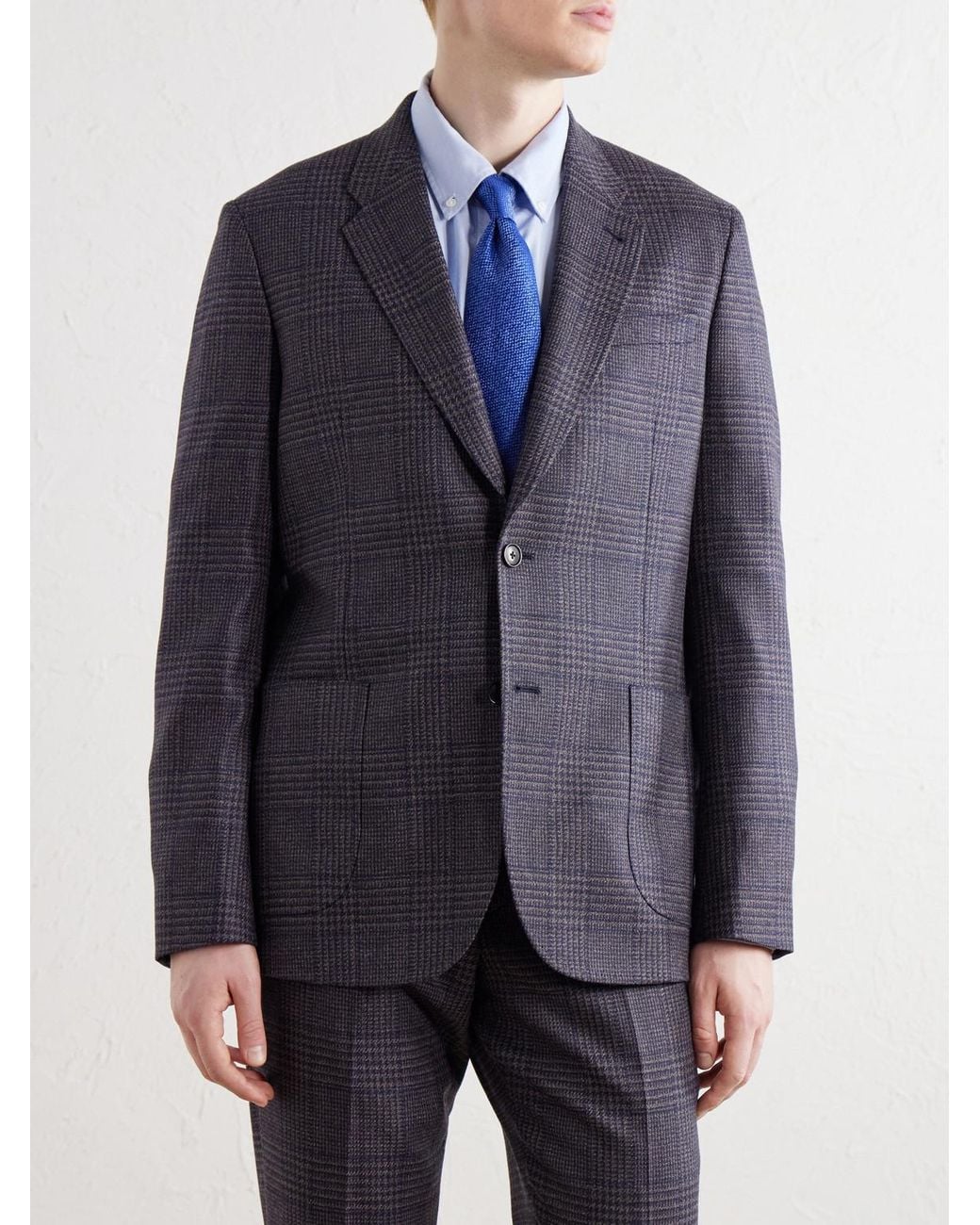Paul Smith Blue Prince Of Wales Checked Wool And Silk-Blend Suit Jacket for men