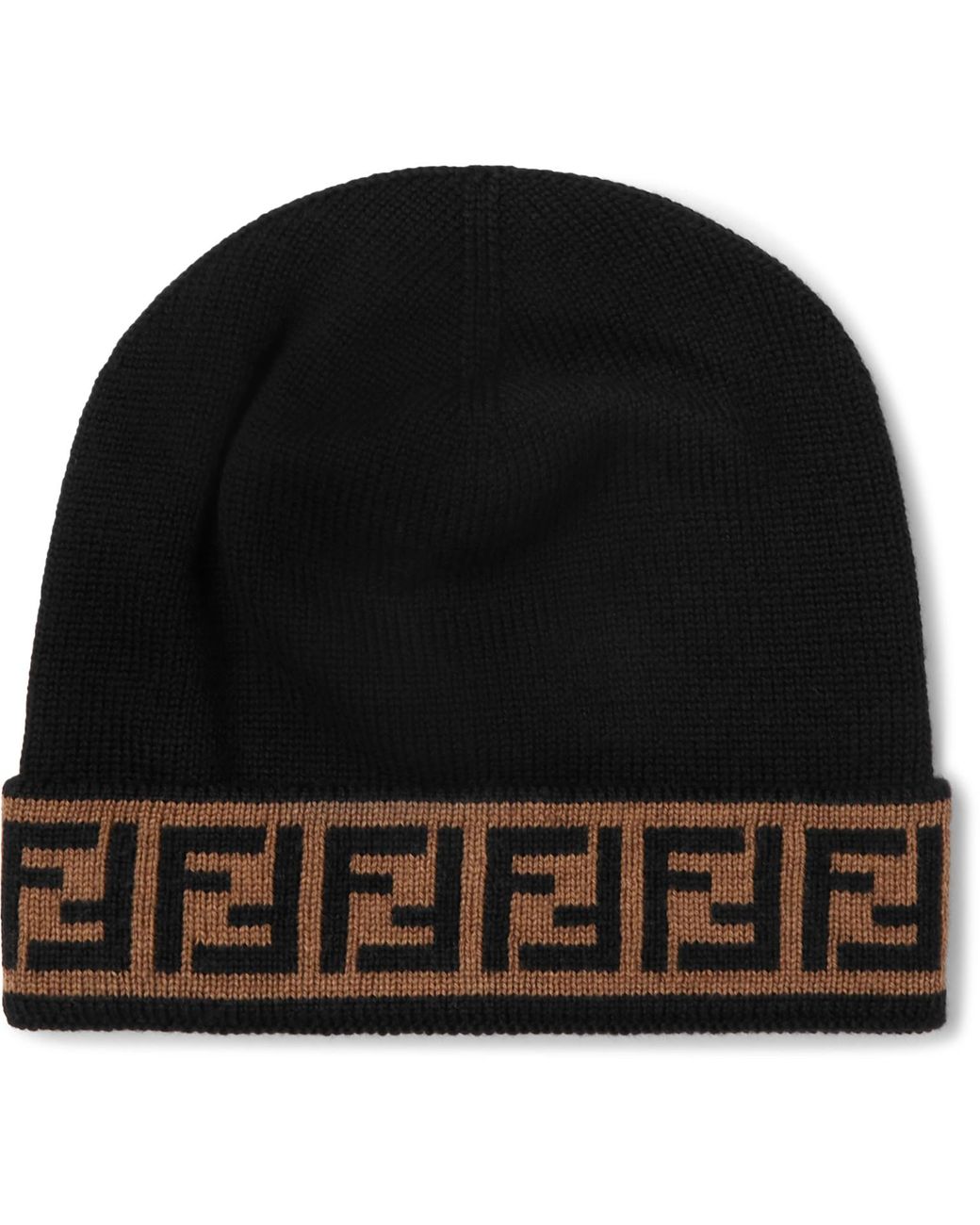 Fendi Ff Trim Fleece Wool Beanie in Black for Men | Lyst
