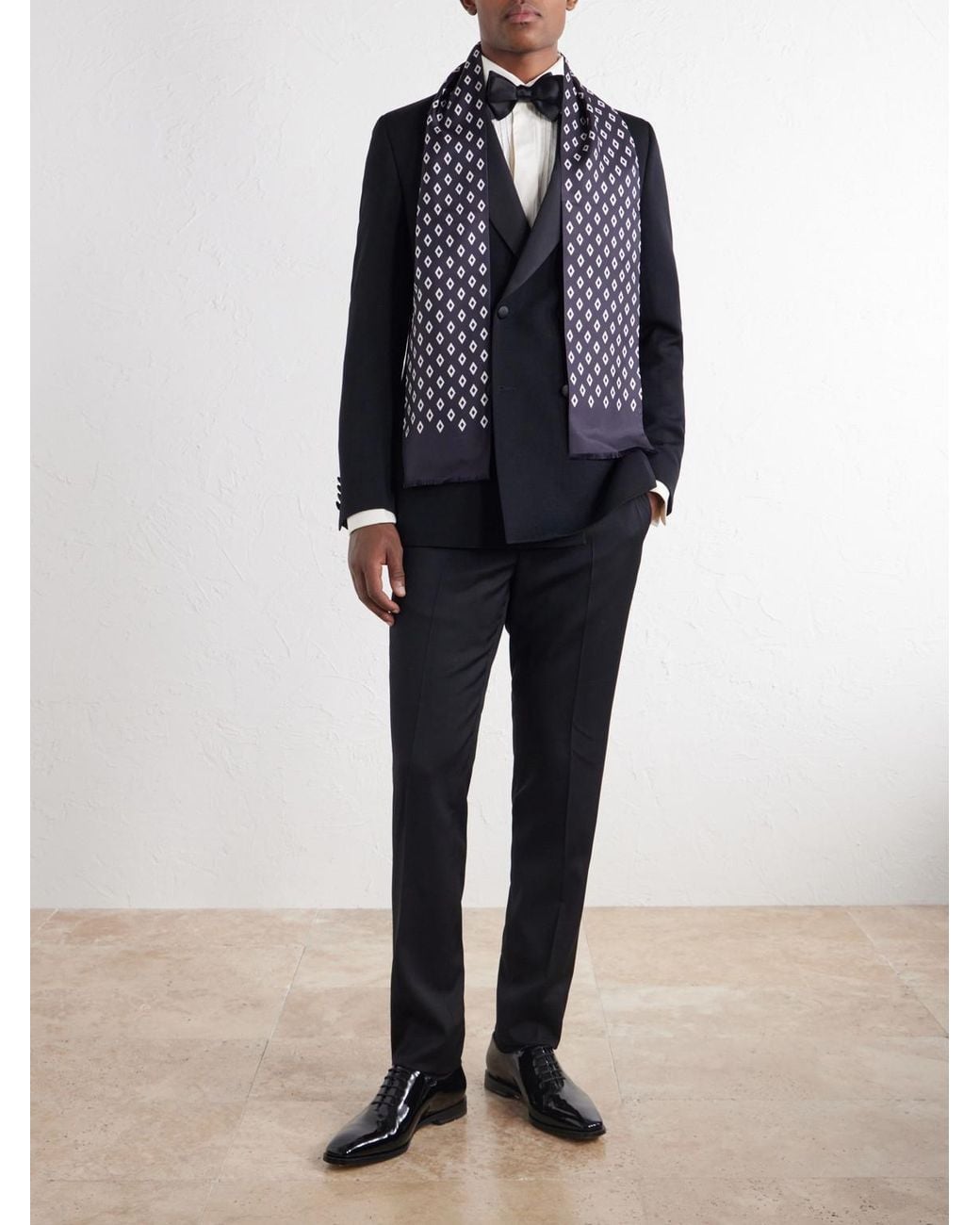 Favourbrook Blue Fringed Silk-Jacquard Scarf for men