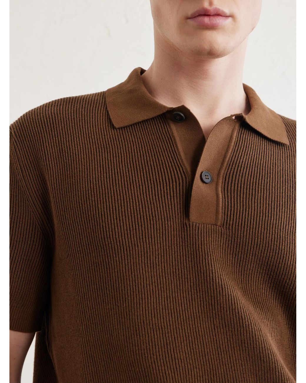 Sunspel Brown Ribbed Cotton Polo-Shirt for men