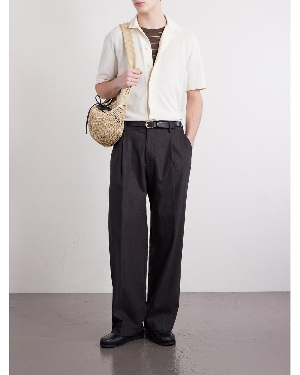 Altea White Jean Camp-Collar Cotton-Piqué Shirt for men