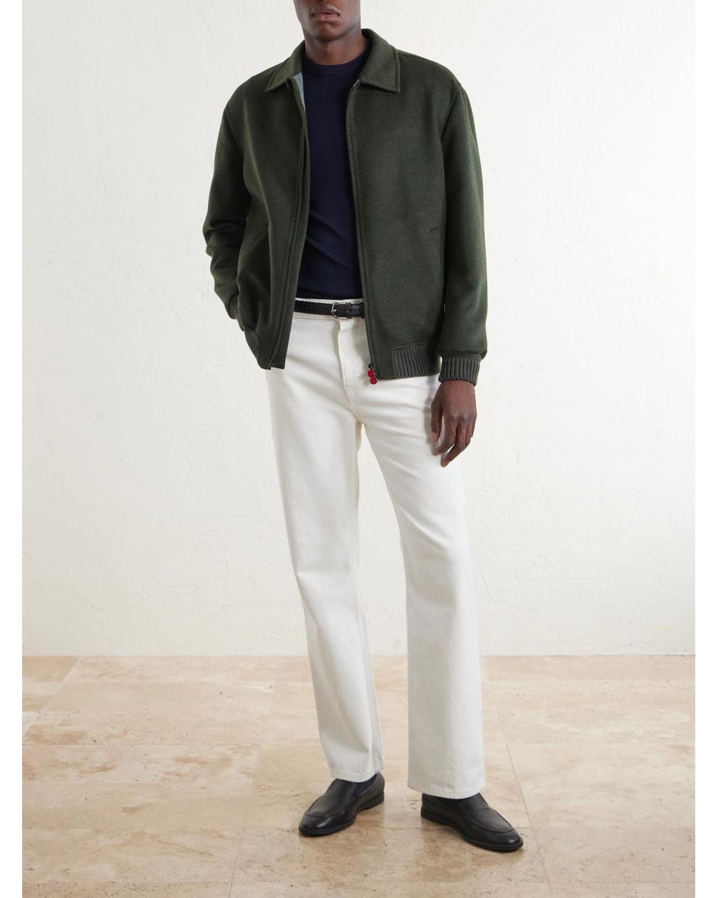 Kiton Green Brushed Wool And Cashmere-Blend Blouson Jacket for men