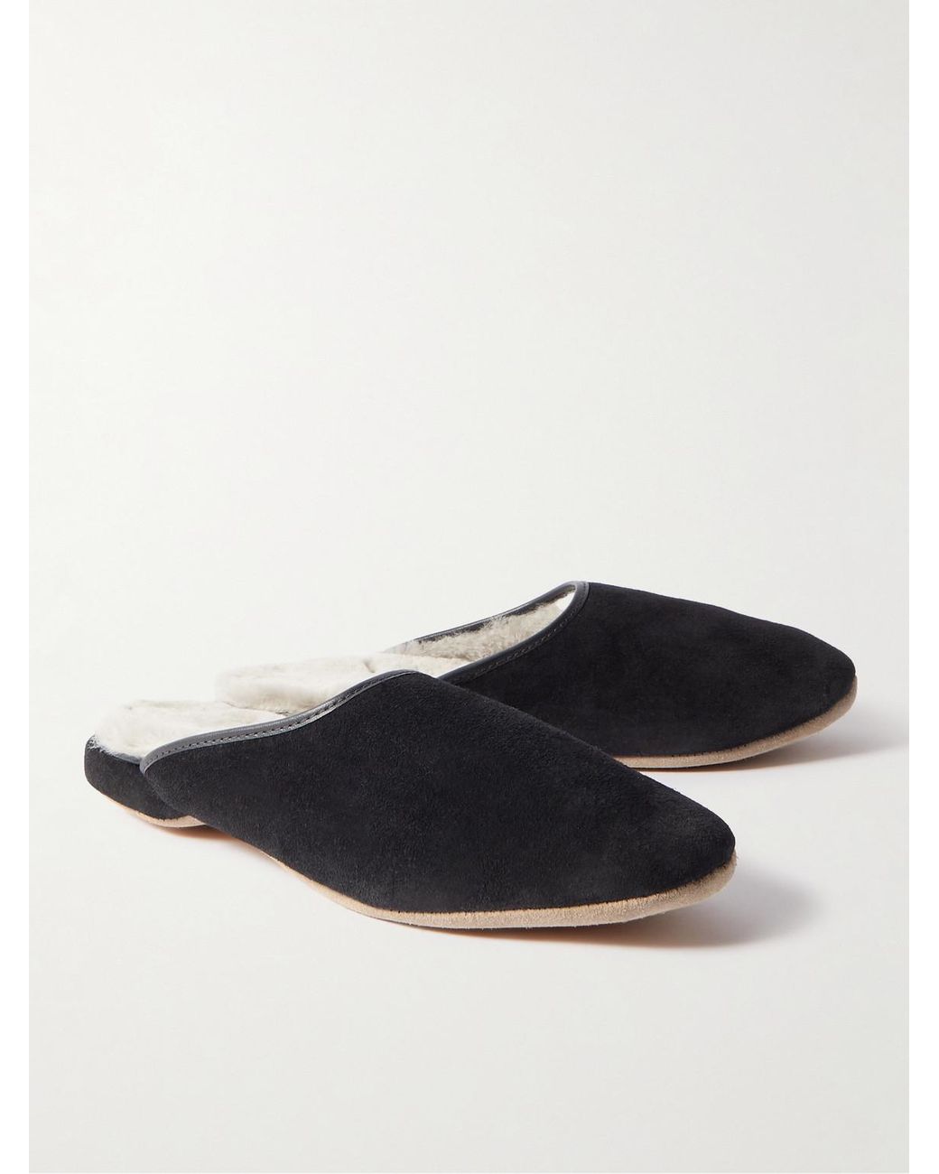 Derek Rose White Douglas Leather-Trimmed Shearling-Lined Suede Slippers for men
