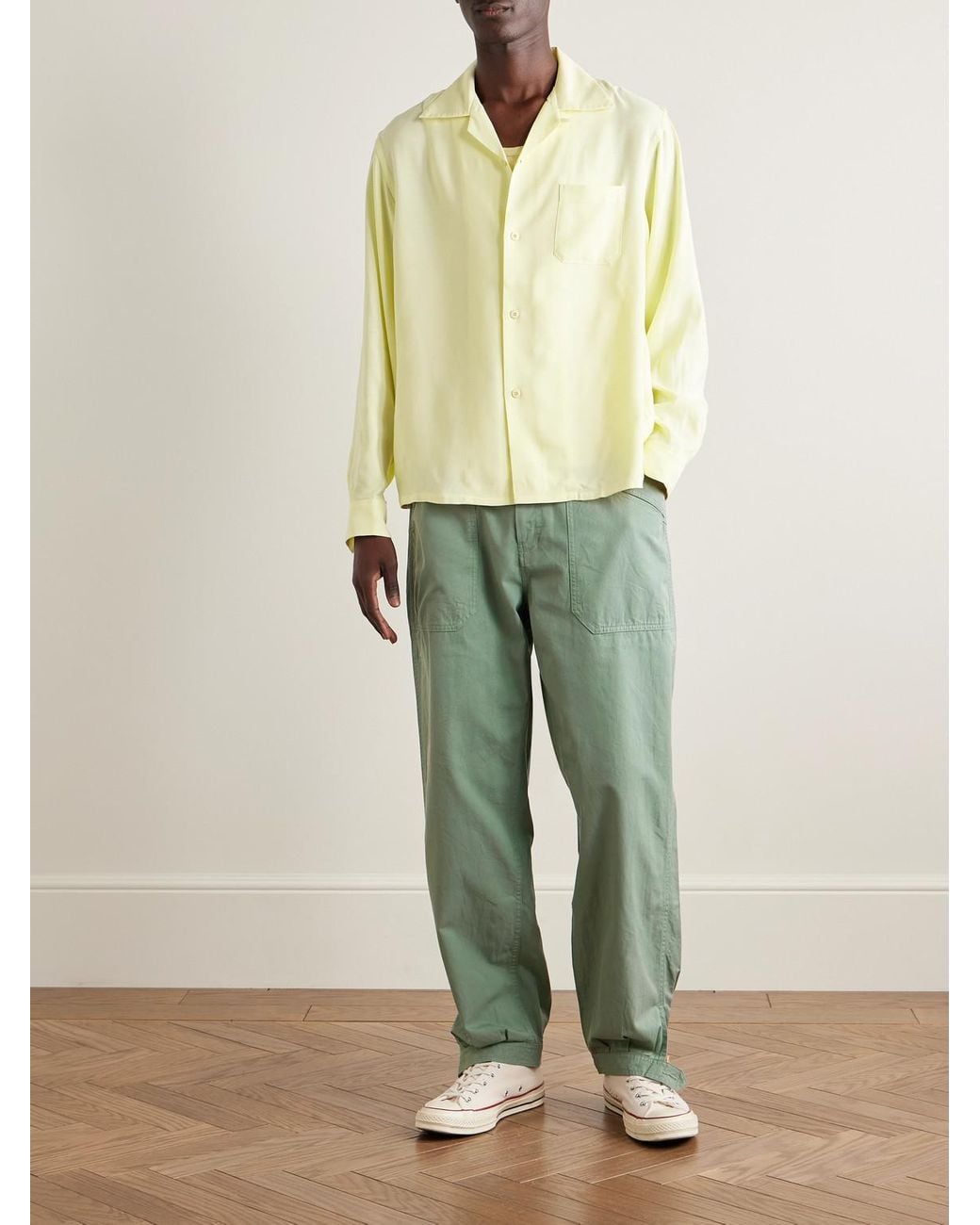 Visvim Green Carrol Tapered Cotton-gabardine Cargo Pants for men