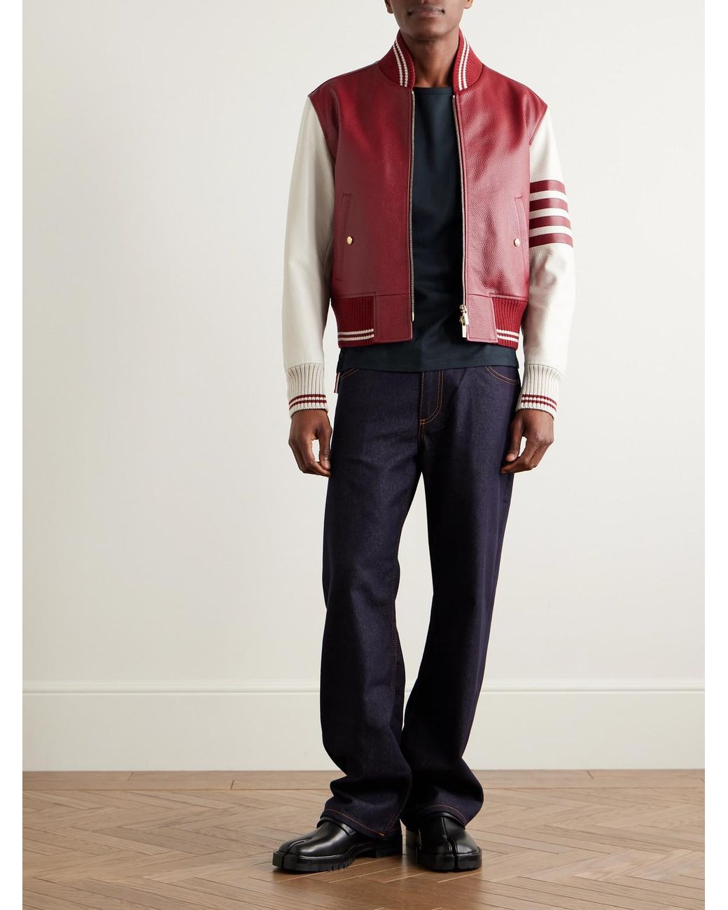 Thom Browne Blue Slim-Fit Grosgrain-Trimmed Cotton-Jersey T-Shirt for men
