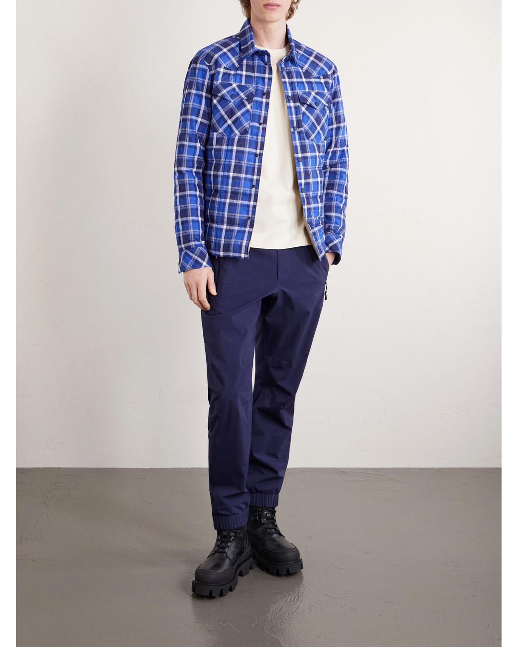 Moncler Natural Logo-Appliquéd Chambray-Trimmed Stretch Cotton-Jersey T-Shirt for men