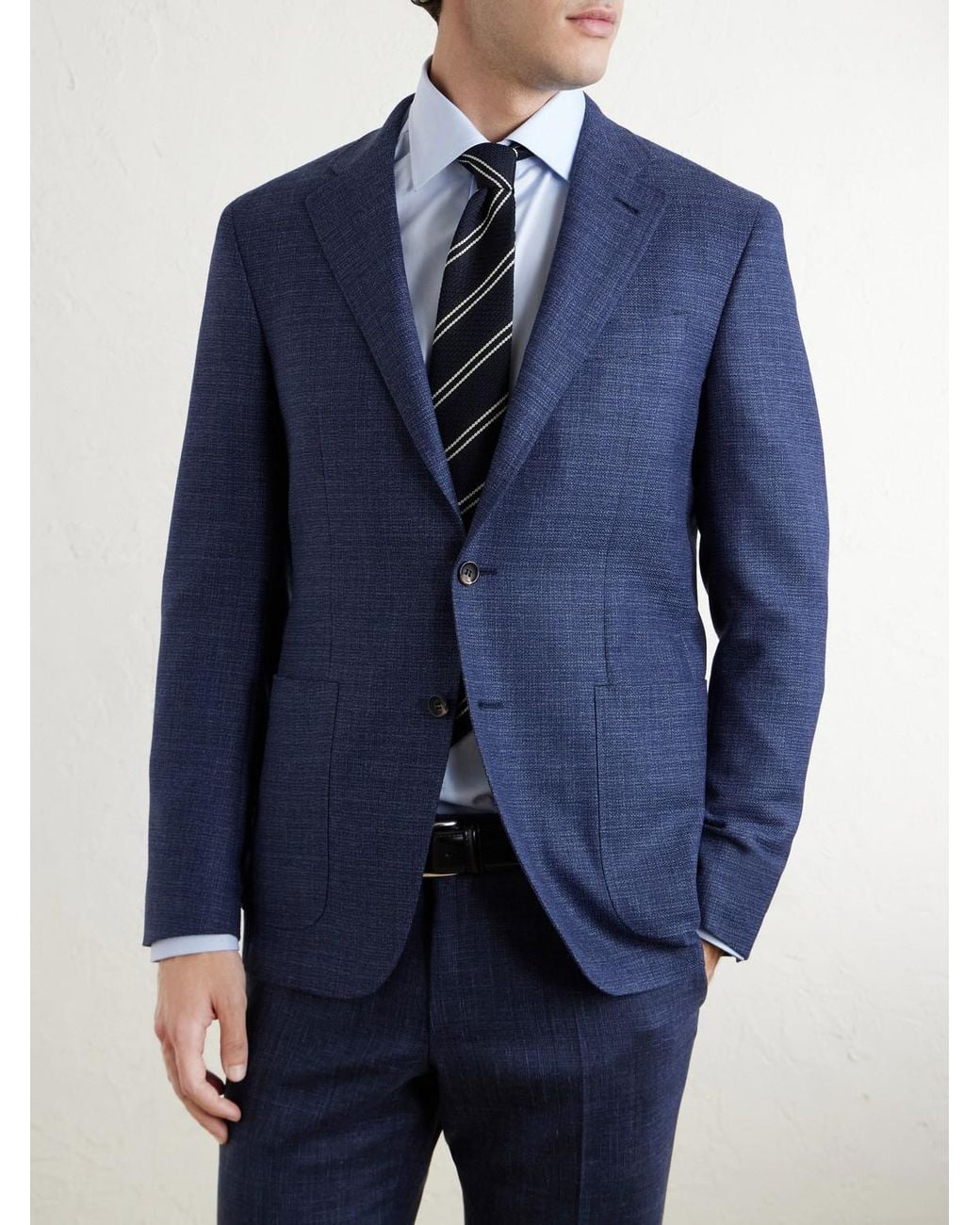 Canali Blue Wool, Silk And Linen-Blend Suit Jacket for men