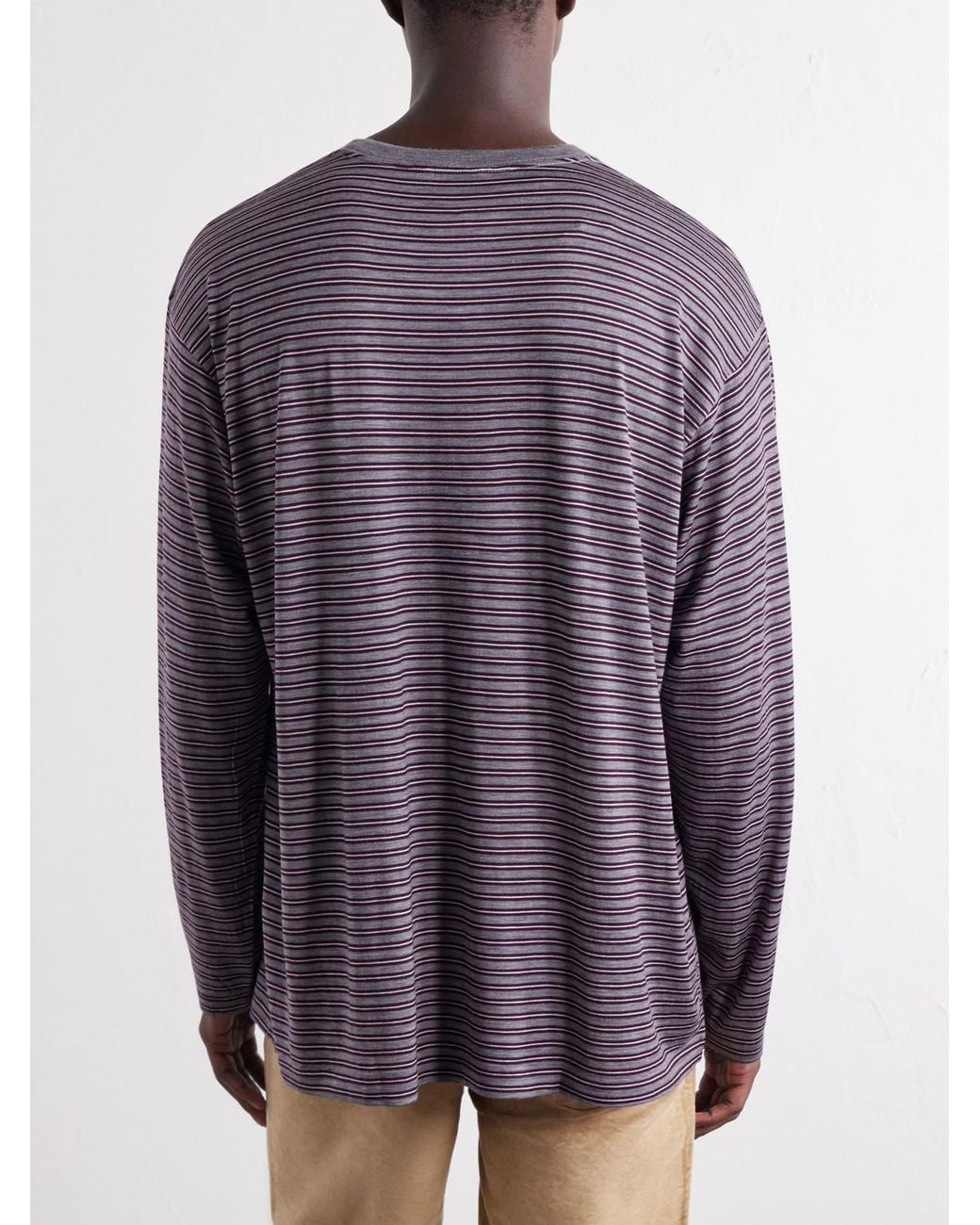 Auralee Purple Striped Wool-Jersey T-Shirt for men