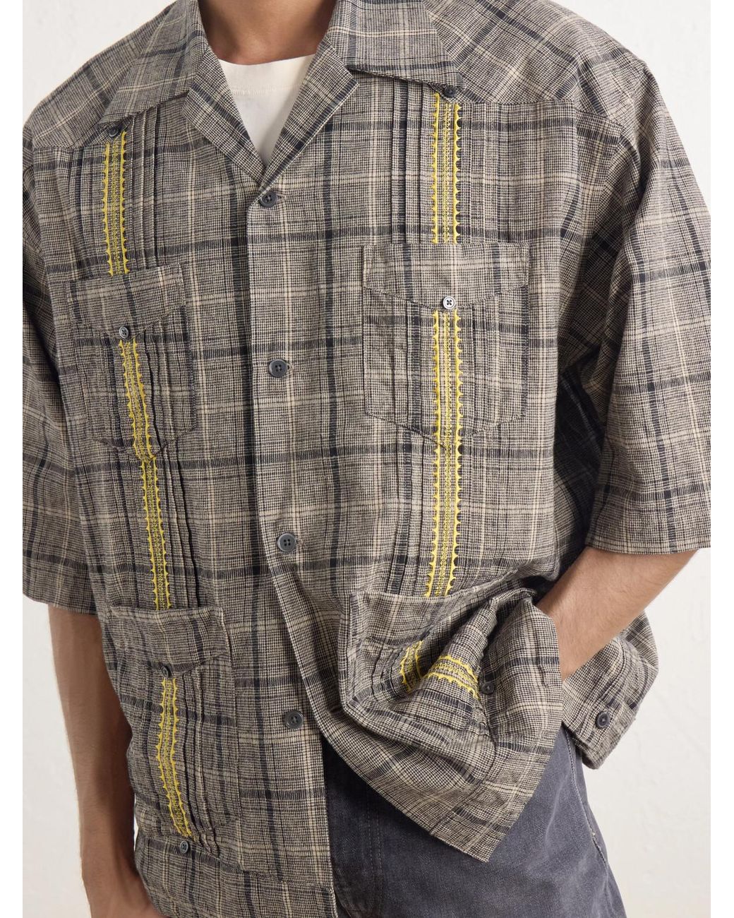 Kapital Gray Glen Embroidered Checked Linen And Cotton-blend Shirt for men