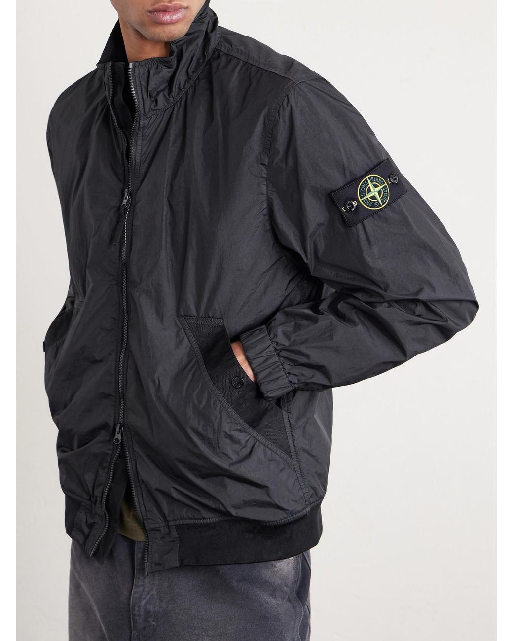 Stone Island Black Crinkled Recycled-Nylon Jacket for men