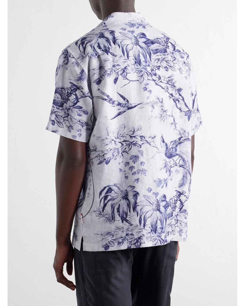 Orlebar Brown Blue Maitan Camp-Collar Printed Linen Shirt for men