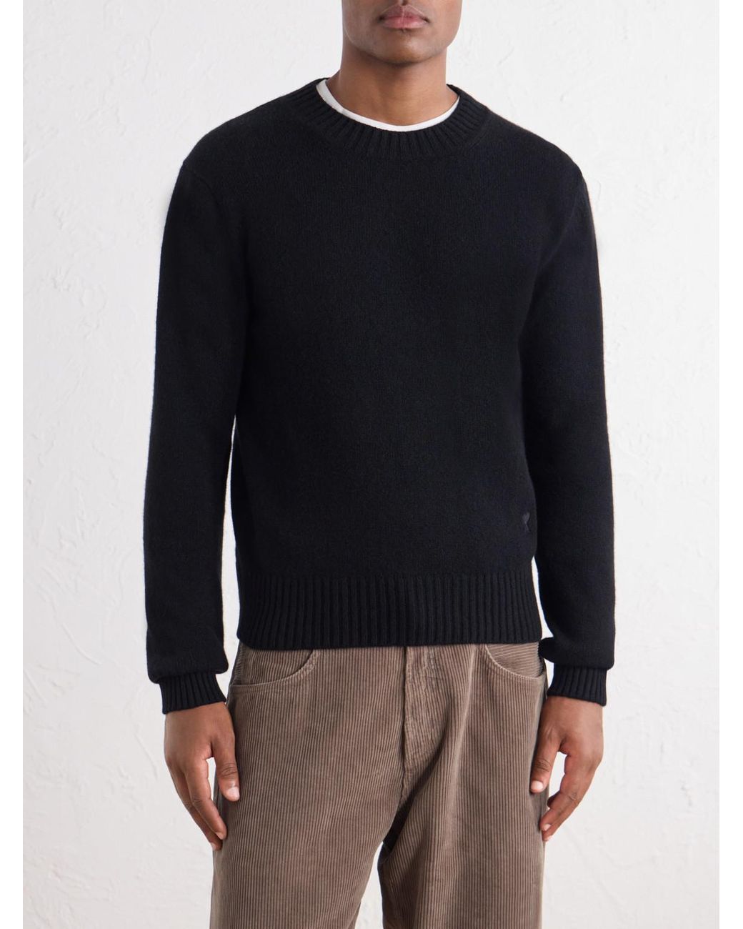 AMI Blue Logo-Embroidered Cashmere And Wool-Blend Sweater for men