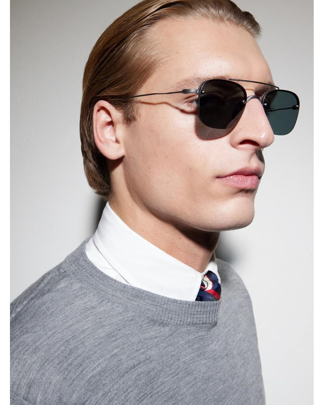 Thom Browne Blue Aviator-Style-Pleated Titanium Sunglasses for men