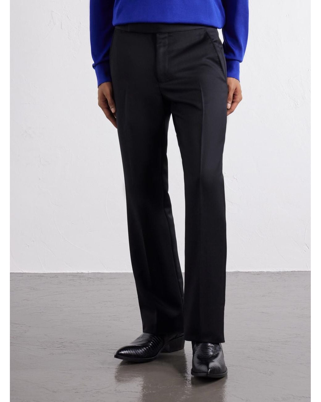 Tom Ford Blue Wool-Blend Grain De Poudre Straight-Leg Trousers for men