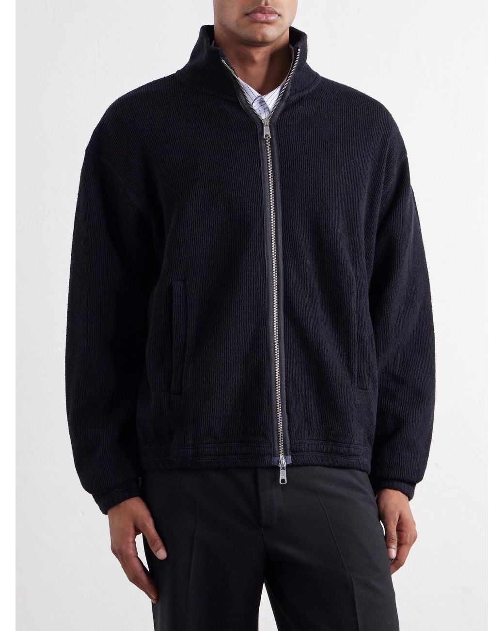 mfpen Blue Covet Ribbed Cotton-Jersey Zip-Up Sweatshirt for men