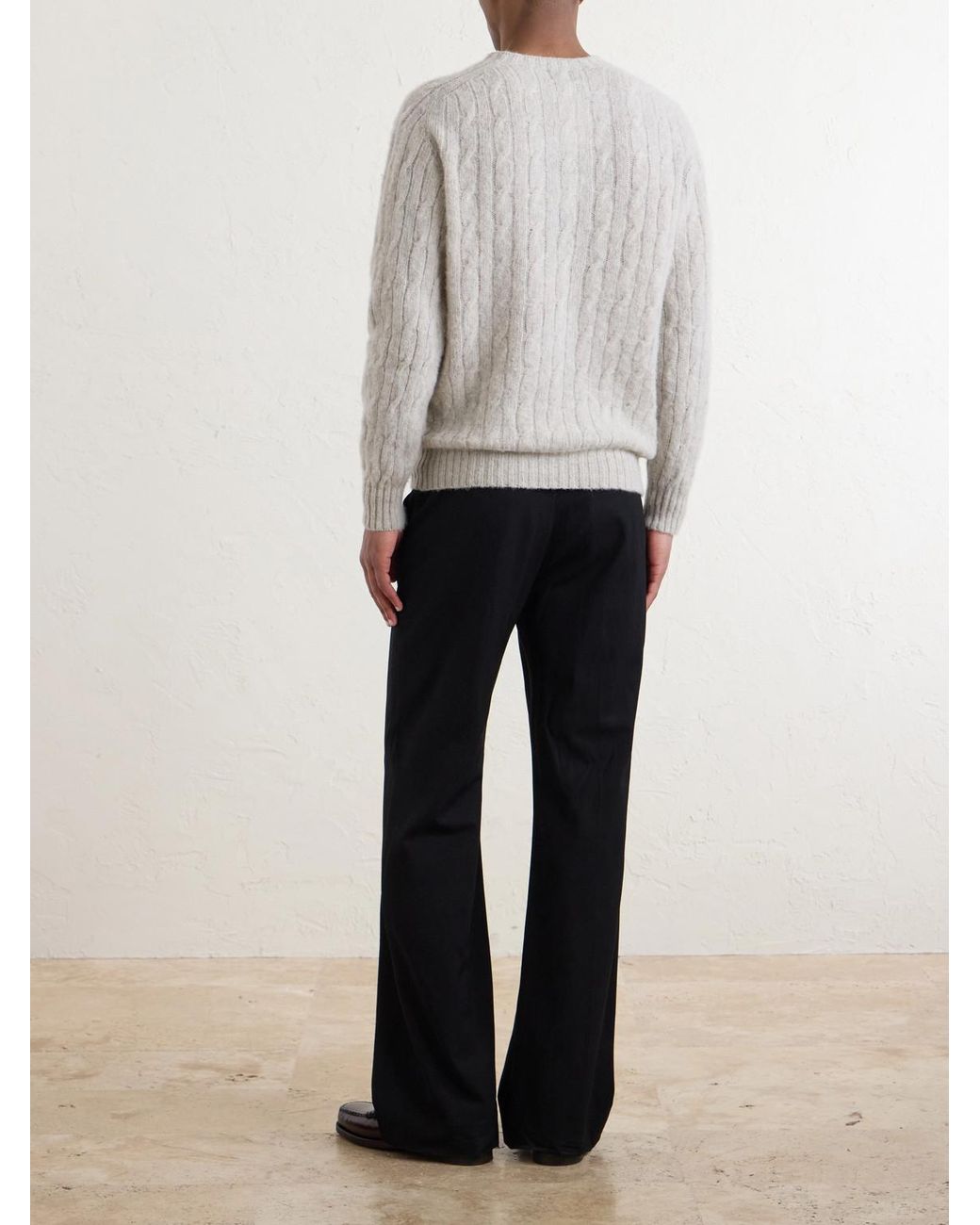 Drake's White Cable-Knit Virgin Wool Sweater for men