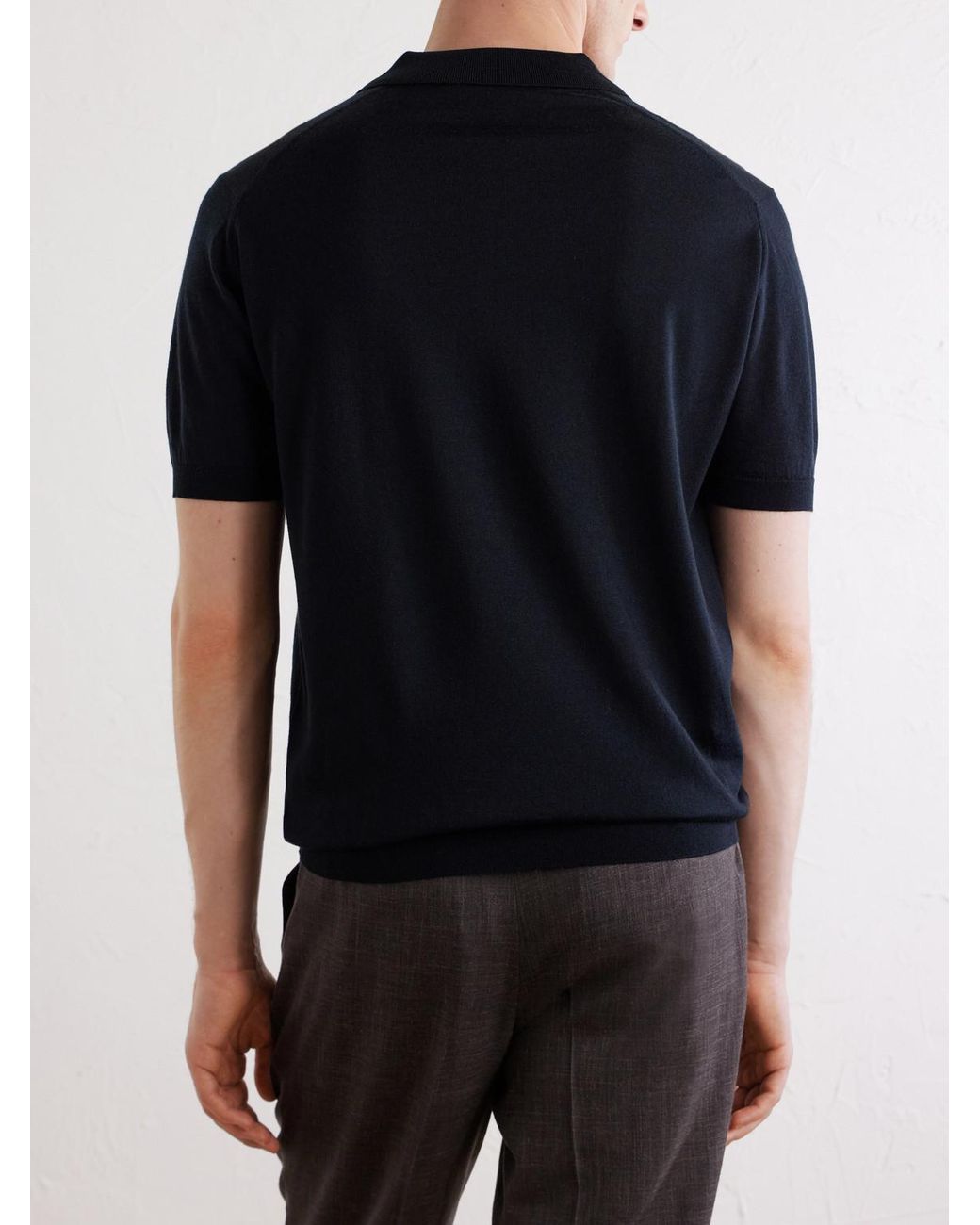 John Smedley Black Macloud Knitted Merino Wool Polo Shirt for men