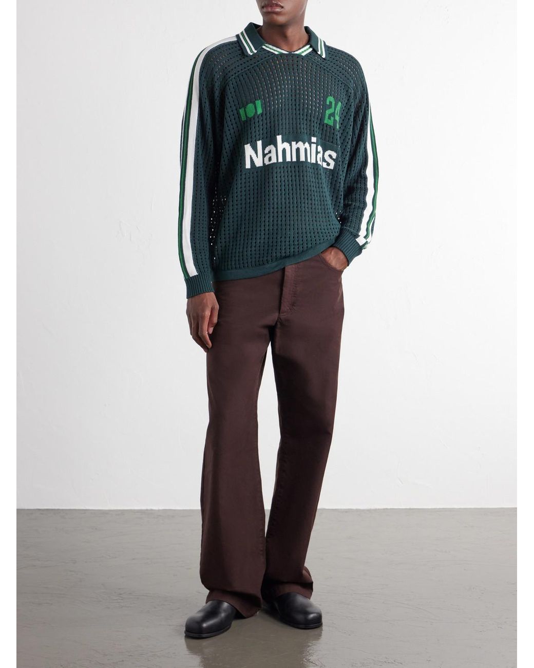 NAHMIAS Green Logo-Jacquard Open-Knit Cotton-Jersey T-Shirt for men