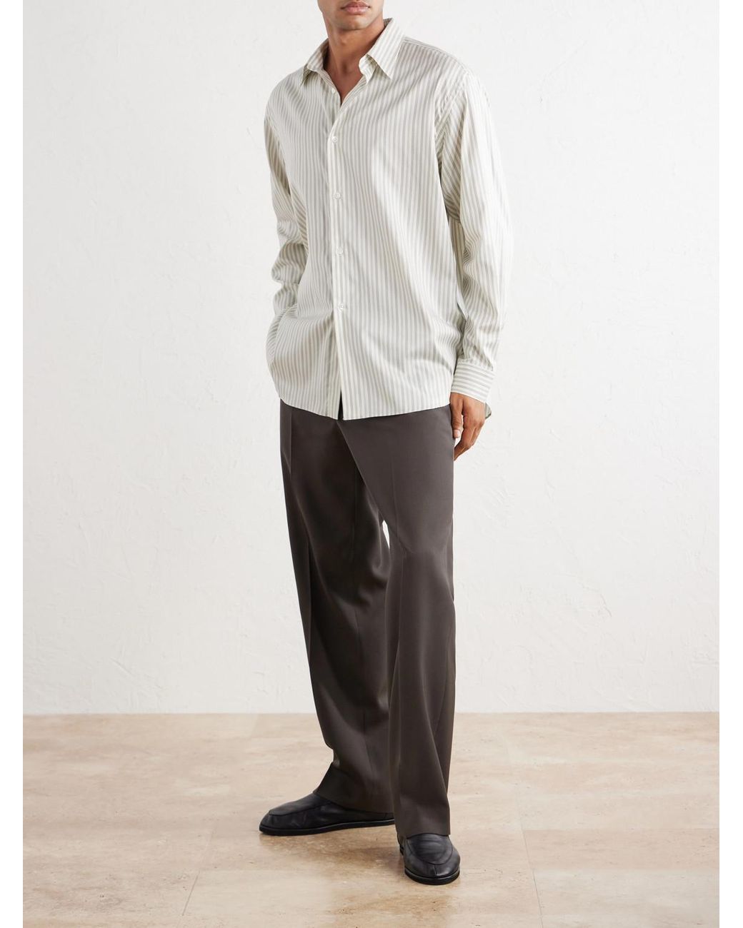 Auralee White Striped Cotton And Silk-Blend Shirt for men